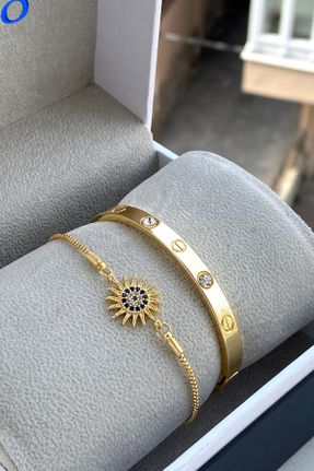 دستبند استیل طلائی زنانه فولاد ( استیل ) کد 810681687