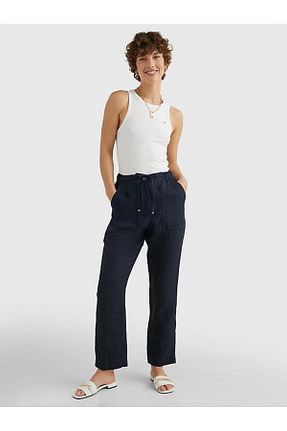 شلوار سرمه ای زنانه کتان Tommy Hilfiger - کد 698439296