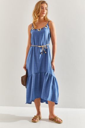 لباس آبی زنانه بافتنی پلی استر رگولار بند دار کد 811170895