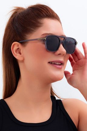 عینک آفتابی طوسی زنانه 53 UV400 استخوان مات هندسی کد 768020011
