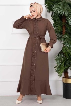لباس قهوه ای زنانه بافتنی پیراهن آستین-بلند کد 811401714