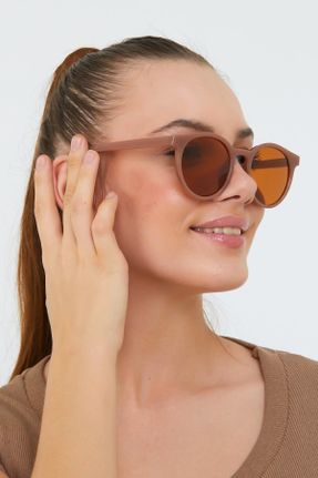 عینک آفتابی قهوه ای زنانه 50 UV400 استخوان مات هندسی کد 307058171