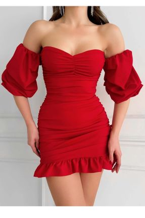 لباس قرمز زنانه بافتنی پنبه - پلی استر رگولار آستین-کوتاه کد 811807076