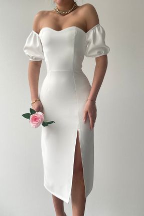 لباس سفید زنانه بافتنی مخلوط پلی استر استراپلز آستین-کوتاه کد 811872667