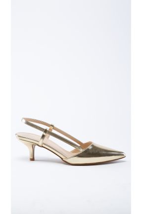 کفش پاشنه بلند کلاسیک طلائی زنانه چرم مصنوعی پاشنه نازک پاشنه کوتاه ( 4 - 1 cm ) کد 721080992
