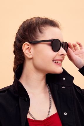 عینک آفتابی مشکی زنانه 50 UV400 استخوان مات گرد کد 795442395