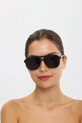 عینک آفتابی مشکی زنانه 50 UV400 استخوان مات هندسی کد 473395627