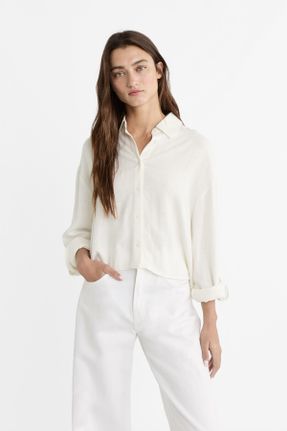 پیراهن سفید زنانه لش ویسکون یقه پیراهنی کد 812012526
