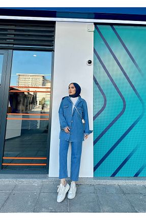 ست بالاتنه و پائین تنه آبی زنانه جین lurex moda - کد 812048371
