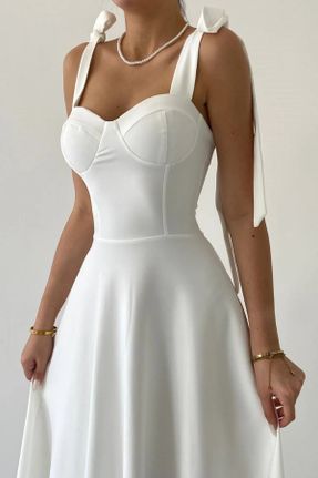 لباس سفید زنانه بافتنی مخلوط پلی استر گلوژ بند دار کد 812005657
