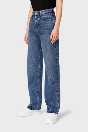 شلوار جین آبی زنانه پاچه گشاد فاق بلند بلند کد 812051738