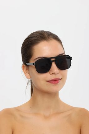عینک آفتابی مشکی زنانه 50 UV400 استخوان مات هندسی کد 473395627