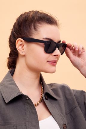 عینک آفتابی مشکی زنانه 50 UV400 استخوان مات مستطیل کد 796087572