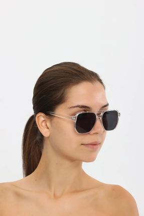 عینک آفتابی نارنجی زنانه 50 UV400 استخوان مات هندسی کد 551593321