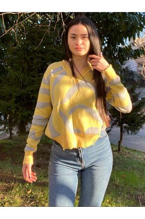 پلیور زرد زنانه هندسی Adaa Collection - کد 812003807