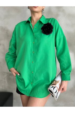 پیراهن سبز زنانه رگولار یقه پیراهنی پنبه - پلی استر کد 811966709