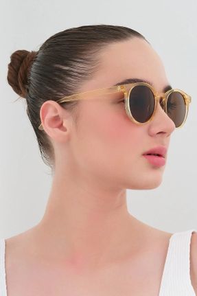 عینک آفتابی قهوه ای زنانه 50 UV400 استخوان مات بیضی کد 128553415
