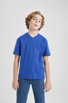 تی شرت آبی بچه گانه یقه هفت رگولار تکی کد 812115991