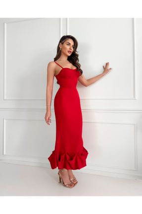 لباس قرمز زنانه بافتنی پنبه - پلی استر Fitted پارتی کد 812232824