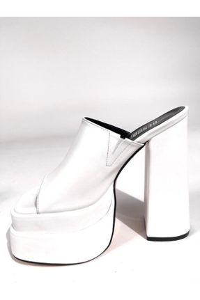 دمپائی سفید زنانه چرم مصنوعی پاشنه متوسط ( 5 - 9 cm ) پاشنه پلت فرم کد 496284509