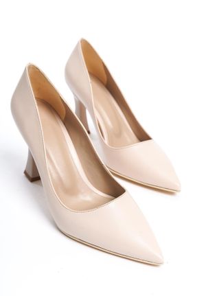 کفش مجلسی بژ زنانه پاشنه نازک پاشنه متوسط ( 5 - 9 cm ) چرم مصنوعی کد 795981342