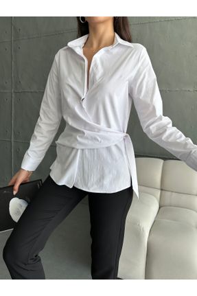 پیراهن سفید زنانه یقه پیراهنی پنبه - ویسکون - پلی استر کد 812260031