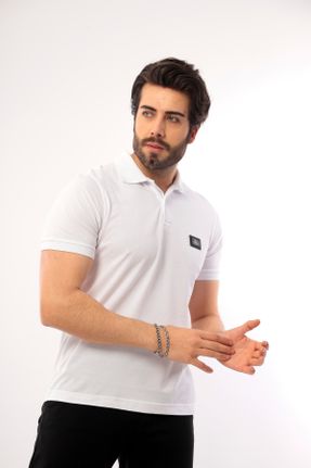 تی شرت سفید مردانه رگولار یقه پولو پنبه (نخی) کد 798490011