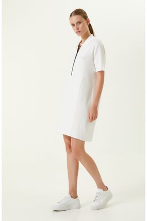 لباس سفید زنانه بافتنی مخلوط ویسکون رگولار آستین-کوتاه کد 812594326