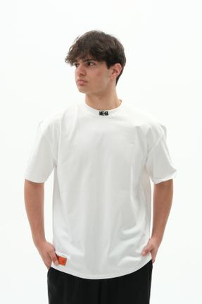 تی شرت سفید زنانه ریلکس یقه گرد تکی بیسیک کد 794680730