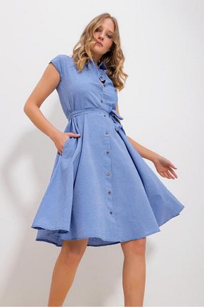لباس آبی زنانه بافتنی Trend Alaçatı Stili - کد 273778055