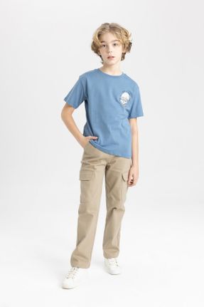 تی شرت آبی بچه گانه رگولار یقه گرد تکی کد 812115337