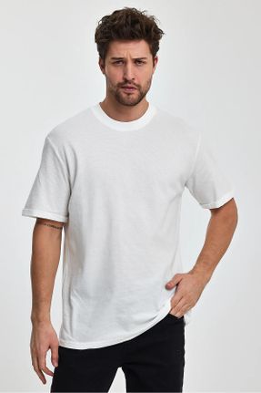 تی شرت سفید مردانه ریلکس یقه گرد کد 812594441