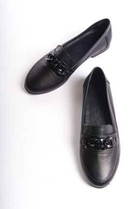 کفش لوفر مشکی زنانه چرم طبیعی پاشنه کوتاه ( 4 - 1 cm ) کد 812608106