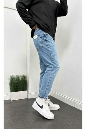 شلوار جین آبی مردانه پاچه تنگ فاق بلند جین پوشاک ورزشی بلند کد 812101770