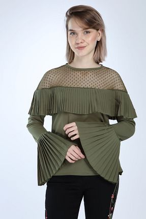 بلوز خاکی زنانه Puantiyeli sharin - کد 51425613