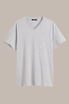 تی شرت طوسی مردانه رگولار یقه هفت پنبه (نخی) تکی پوشاک ورزشی کد 103991515