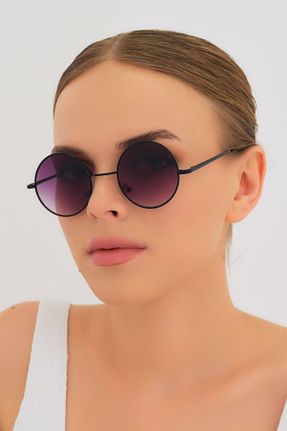 عینک آفتابی مشکی زنانه 50 UV400 فلزی مات گرد کد 798949487