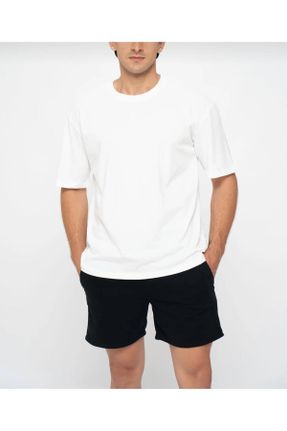تی شرت سفید مردانه اورسایز یقه گرد تکی کد 812523685