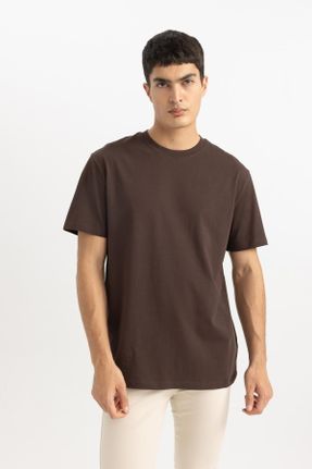 تی شرت قهوه ای مردانه رگولار یقه گرد تکی بیسیک کد 812698744