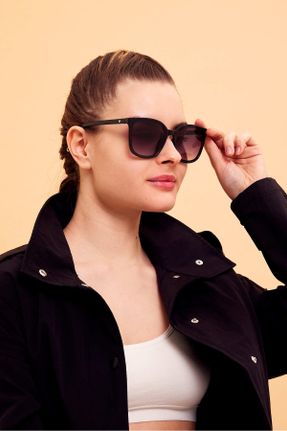 عینک آفتابی مشکی زنانه 50 UV400 استخوان مات مستطیل کد 812880024