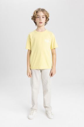 تی شرت زرد بچه گانه رگولار یقه گرد تکی کد 812115087