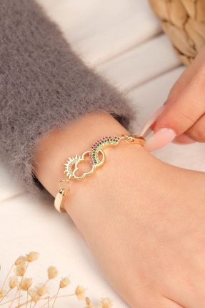 دستبند جواهر بنفش زنانه روکش طلا کد 812860089