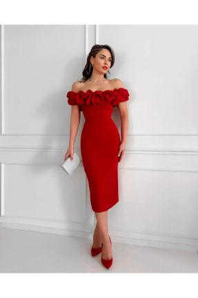 لباس قرمز زنانه بافتنی پنبه (نخی) آستین افتاده Fitted کد 812197975