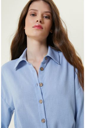 پیراهن آبی زنانه یقه پیراهنی پلی استر کد 812214869