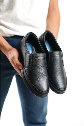 کفش کژوال مشکی مردانه چرم طبیعی پاشنه کوتاه ( 4 - 1 cm ) پاشنه ساده کد 812739030
