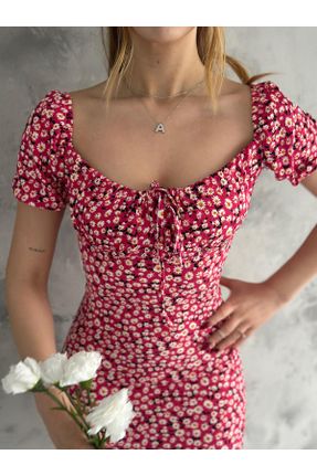 لباس صورتی زنانه بافت مخلوط پلی استر طرح گلدار اسلیم آستین-کوتاه کد 812110012