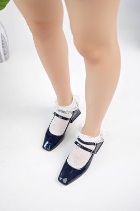 کفش پاشنه بلند کلاسیک سرمه ای زنانه چرم لاکی پاشنه کوتاه ( 4 - 1 cm ) پاشنه ضخیم کد 812126072