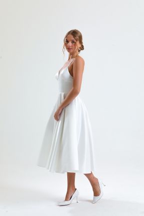 لباس مجلسی سفید زنانه ساتن آویزی یقه قلب بدون آستر کد 312588978