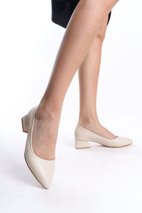 کفش پاشنه بلند کلاسیک بژ زنانه چرم مصنوعی پاشنه ضخیم پاشنه کوتاه ( 4 - 1 cm ) کد 166190375