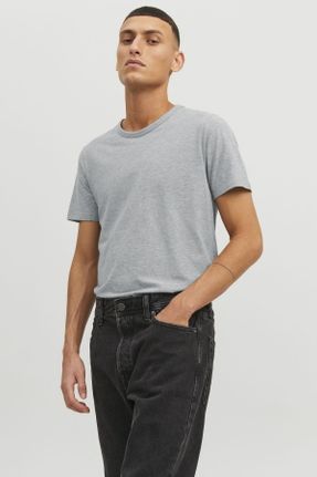 تی شرت طوسی مردانه رگولار یقه گرد پنبه (نخی) 50